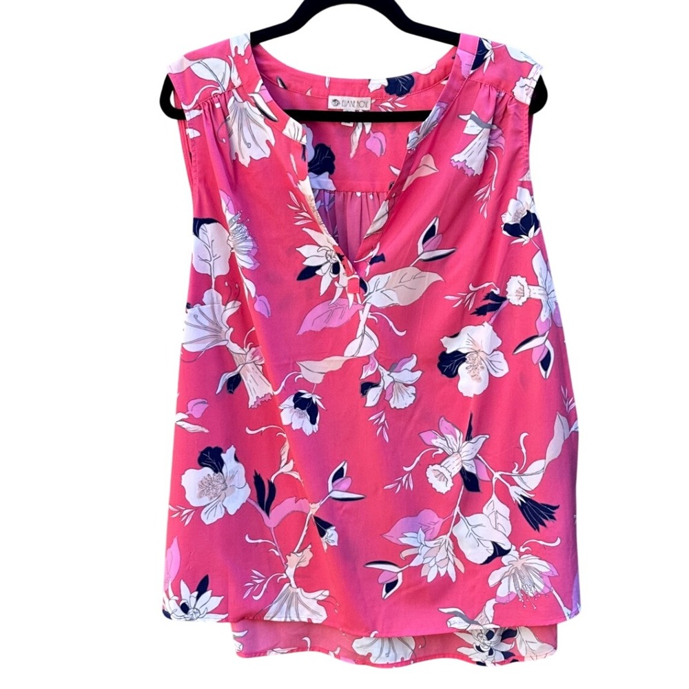 Eliane Rose Pink Floral Sleeveless Blouse Split V-Neck Plus Size 2X MBX1334